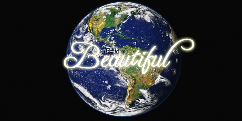Art: Wallpaper - Life is Beautiful Blue Marble Typography by Grimmiechan