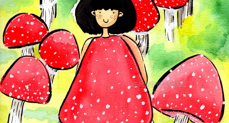 Art: Amanita Watercolor Painting by Grimmiechan