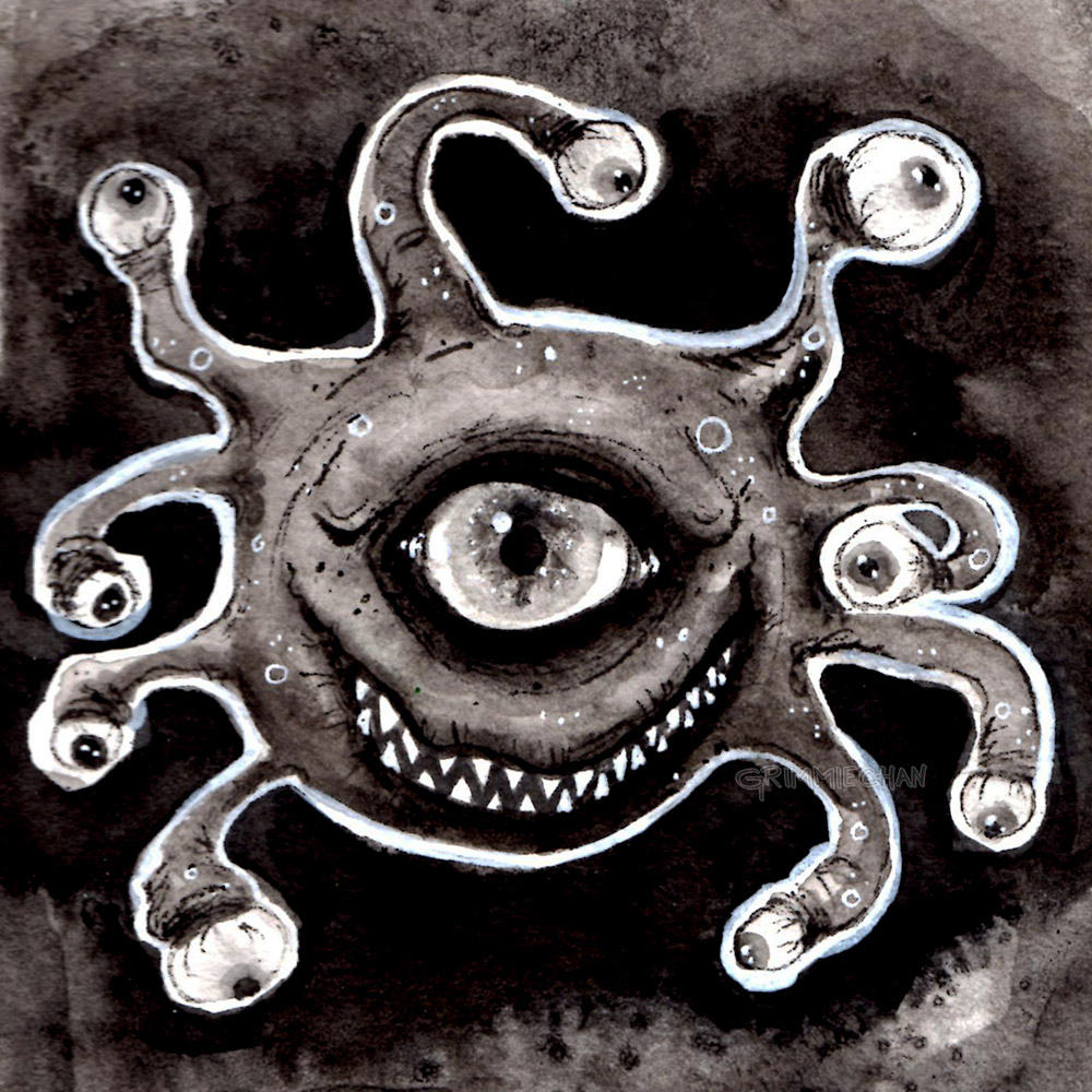 D&D Art: Beholder Ink Drawing by Grimmiechan