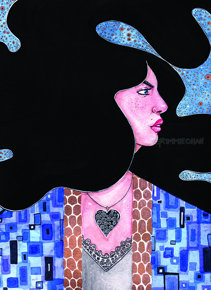 Art: Klimt Inspired: Blue Watercolor Painting by Grimmiechan
